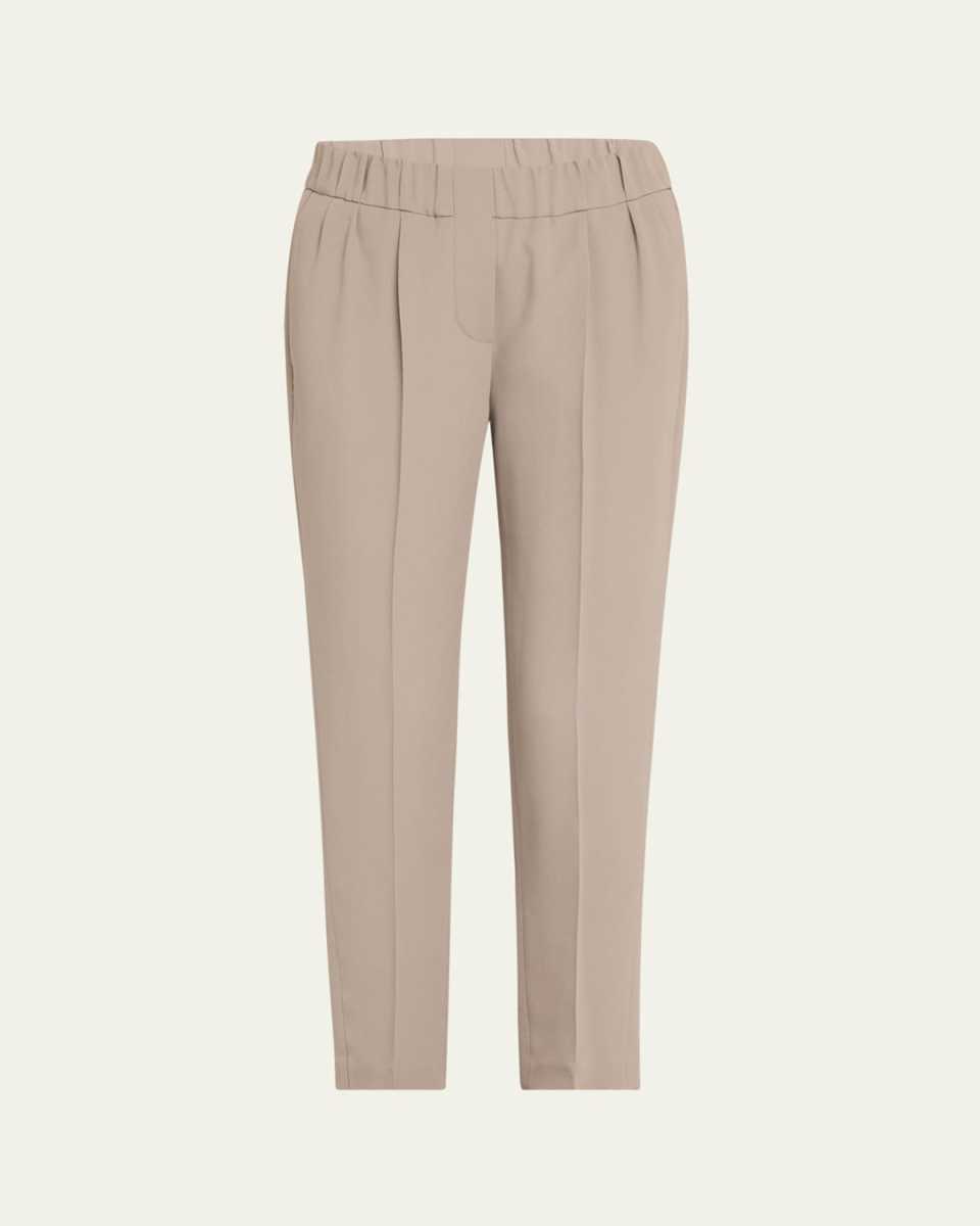 Straight-Leg Ankle Silk Pull-On Pants